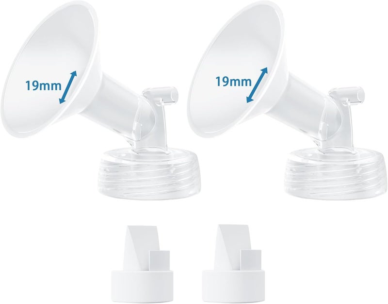 Hranio Breast Pump Accessories Compatible with 19mm Spectra Flange 19mm Spectra Replacement Pump Parts s1 s2, Duckbill Valve (2 Flange-19mm & 2 Duckbill Valve) - Image 1